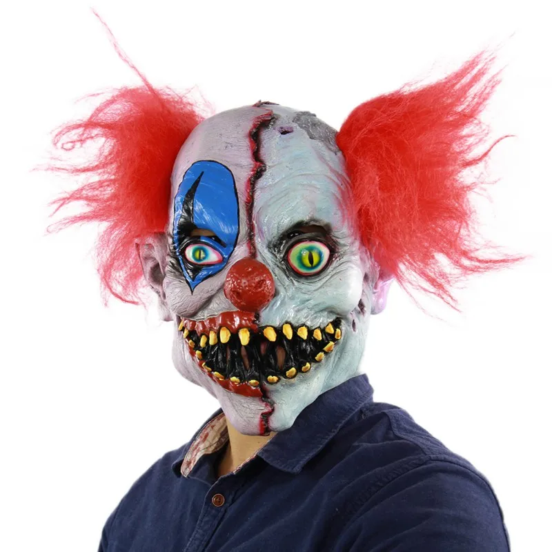 Halloween Scary Latex Plush Clown Mask Waterproof Environment-friendly Horn Mask Halloween Bar Party Cosplay Props Supplies - Цвет: B