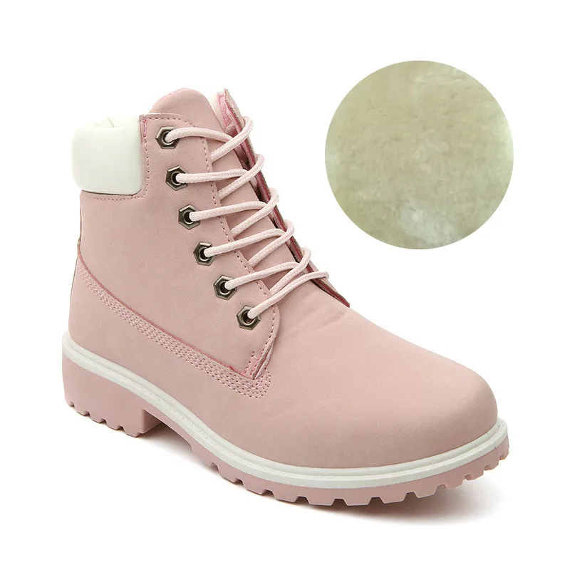 plush pink Ботильоны для женщин; зимние ботинки; женские ботинки на шнуровке; Повседневная плюшевая обувь; женские кроссовки; дизайнерские ботинки; Botas Mujer; - Цвет: plush pink