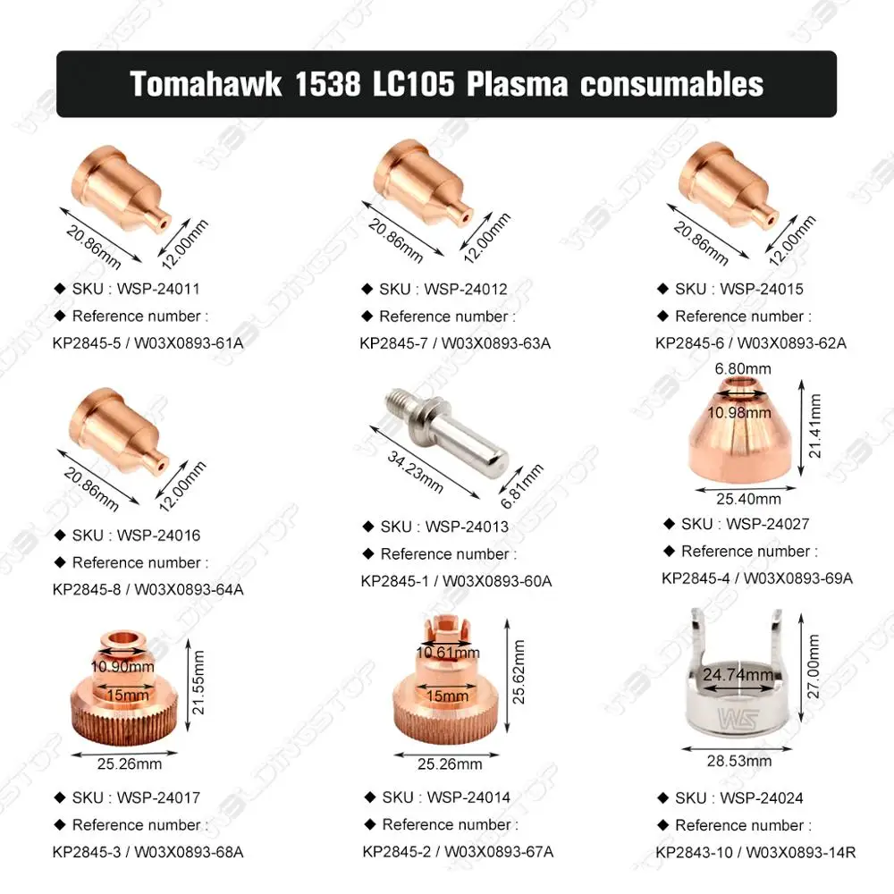 '1.1mm para Tomahawk Bocal Ponta 0.043 Tip 1538 Cortador Lc105 Plasma Tocha Qty-5 ws Aftermaket Kp2845-5 40a W03x0893-61a - Image 6
