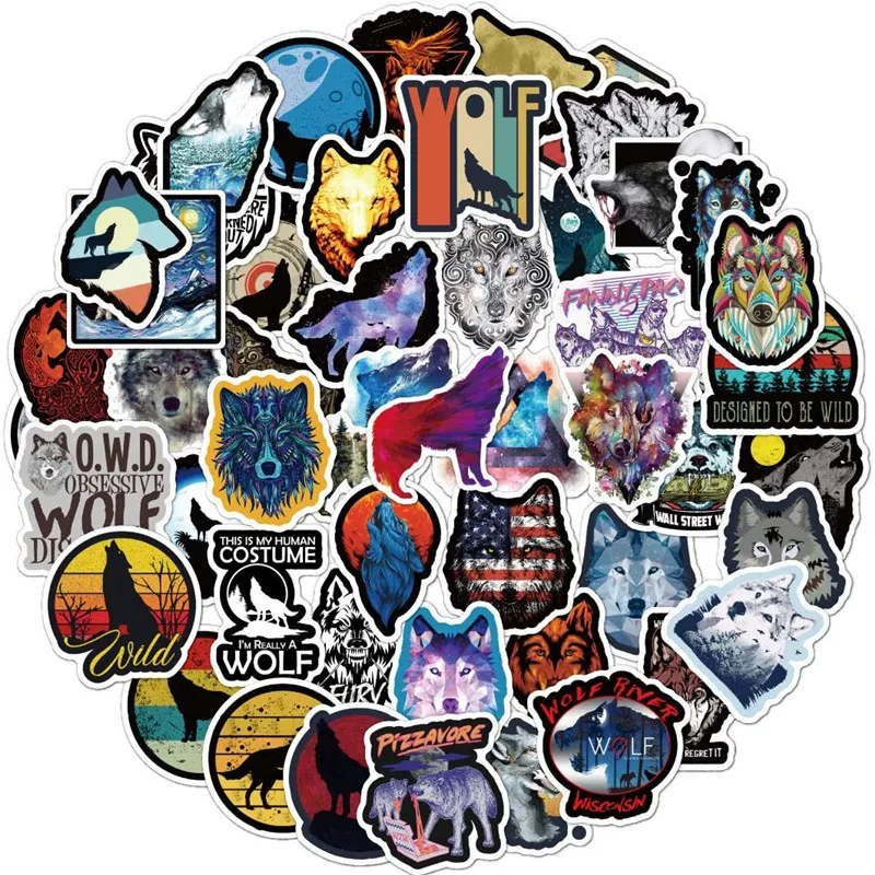 Cool Animals Laptop Decals 50 Pack Trendy Cute Aesthetic Cool Wolf Decals Stickers for Car Bike Helme Phone Skateboard Computer Decor