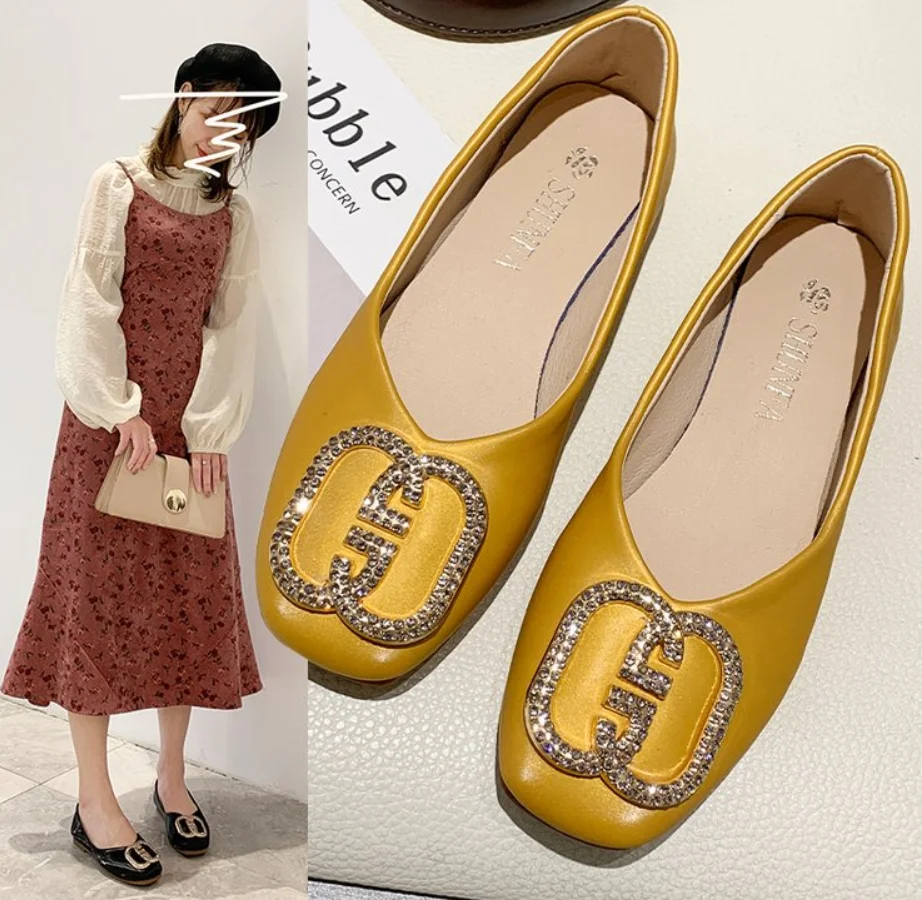 

Fashion High Quality Flats Square Toe Fresh Color Office Lady Weekends Shoes Slip On Loafers Women Flat Heel Driving Shoes