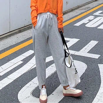 

WICCON New 2020 Spring Autumn Women Harem Pants Irregular Casual Pockets Sports joggers Lace Up Ankle-Length Trousers