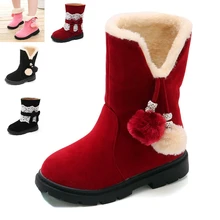 Botas de nieve de felpa para niñas, zapatos de princesa antideslizantes hasta la rodilla, de bola con borla, talla cálida 26-37, de invierno, STM029