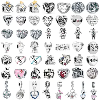 

free shipping 50pcs/lot( each design for one) mother's day gift mom dad family mixed diy bead fit pandora charms bracelet M006