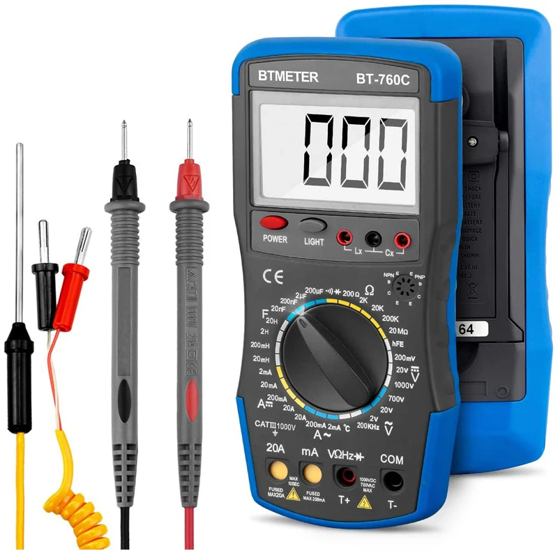

BTMETER LCD Digital Multimeter Volt/Ohm Tester Measures Current,Voltage,Resistance,Capacitance Inductance,Temperature,Frequency