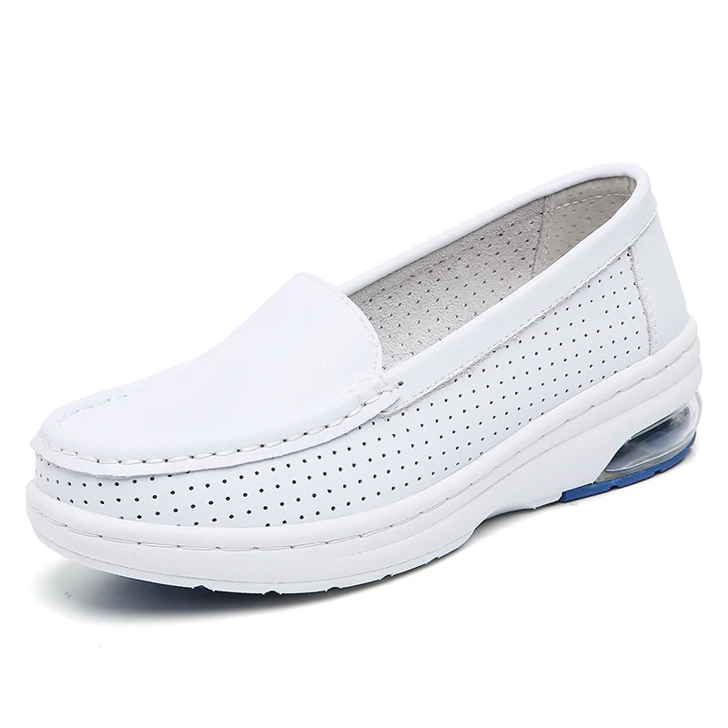 

Туфли женские прогулочные, удобные дышащие, на платформе, для мам, для работы и ресторана, кожаная обувь, белые, без застежки