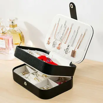 

Jewelry Casket Locked Jewelry Box Compartment Portable PU Leather Organizer Ornaments Case Storage Makeup Travel Boxes