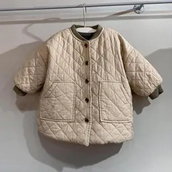 

Winter Fashion Retro Kids Coat Loose Neutral Pocket Boys And Girls Cotton Padded Coat Jacket Baby Toddler Warm Outerwear Clothes