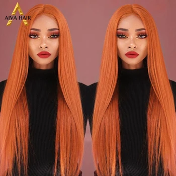 

Aiva Hair Heat Resistant Fiber Orange Wig Glueless Synthetic Lace Front Wig Long Straight Cosplay Wigs For Black Women