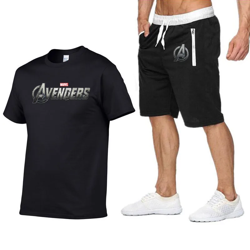 Popular avengers league  t shirt shorts men  casual tshirt mens  clothing streetwwar tops mens sports t-shirt + shorts 2 piece set mens