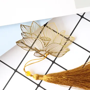 

Golden Lotus Chinese Wind Classical Water Lily Says Bookmark Brass Gift Fringed Zen Buddhism Gift Stationery