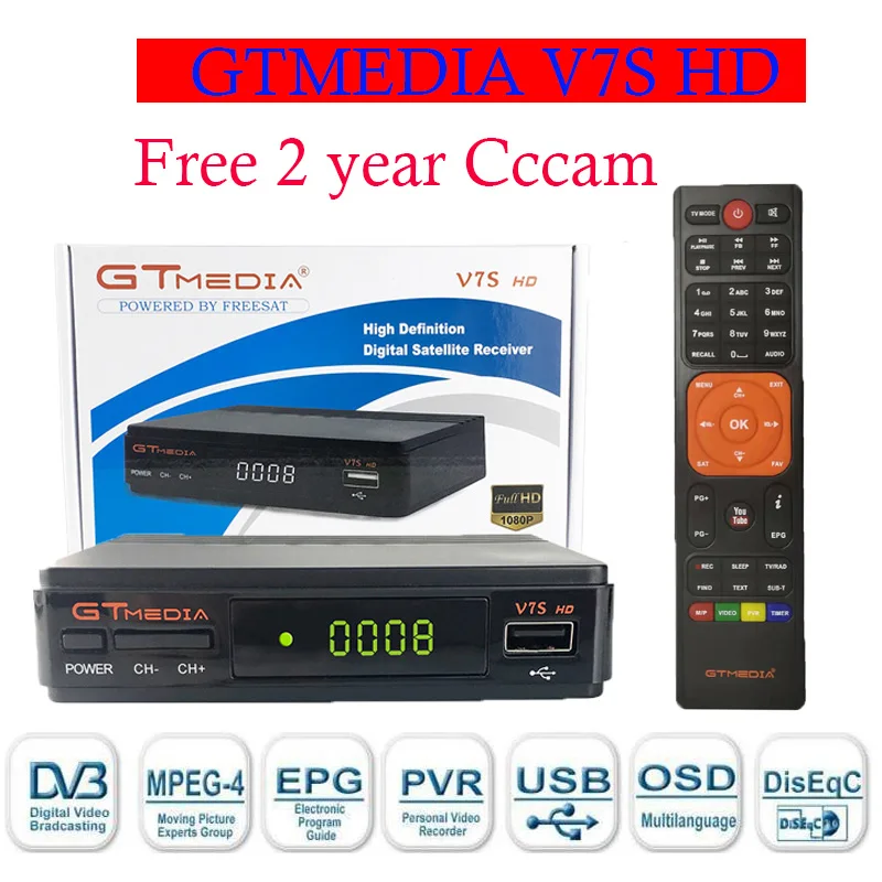 DVB-S2, спутниковый ресивер Freesat V7S HD GTMEDIA V7S, полный 1080 P, DVB-S2, поддержка,, испанская линия Ccam, телеприставка