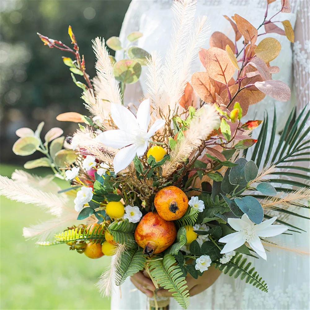 

SESTHFAR Wedding Forest Simulation Green Plant Simulation Pomegranate Fruit Big Bouquet Bouquet Mariee Bridal Flowers Bouquet