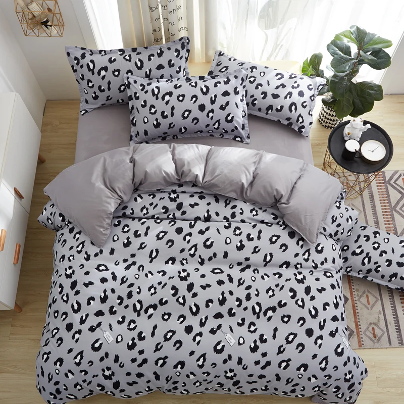 

Home Textile Bedding Set Cover Set Gray leopard King Queen Full Twin Single,Duvet Cover, Flat bed Sheet,Pillowcase 3/4Pcs