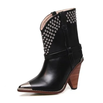 

New Autumn Winter Women's Riding Ankle Boots Sexy High Heels Shoes Black Brown Woman Dress Party Casual Short Boots Big Size 43