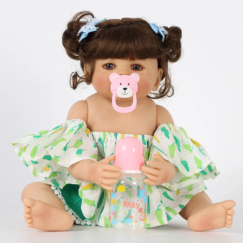 55 см Reborn Baby Doll игрушка полный Силиконовый Кролик Синий платье ткань тело короткие волосы Реалистичная кукла Малыш Дети сопроводительная игрушка
