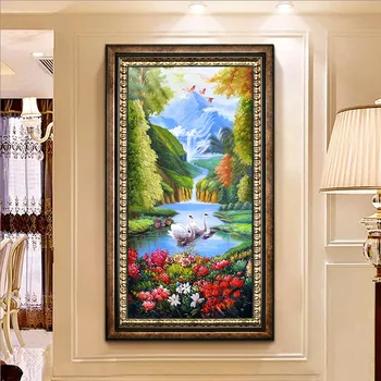 

Youran Home Decoration Diamond Painting Landscape Swan Lake Full Round Drill Diamond Embroidery Kit For Adults DIY Wall Sticker