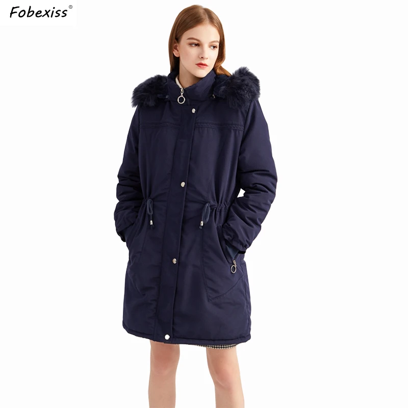 

Casual Blue Warm Winter Parkas Women Plus Size Loose Detachable Hooded Overcoat Lady Long Sleeve Drawstring Pocket Windbreaker