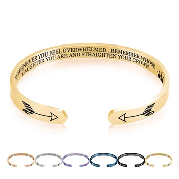 

Custom Engraved Inspirational Bangle to Daughter Granddaughter Stainless Steel Personalized Letter Bracelet Start of School Gift