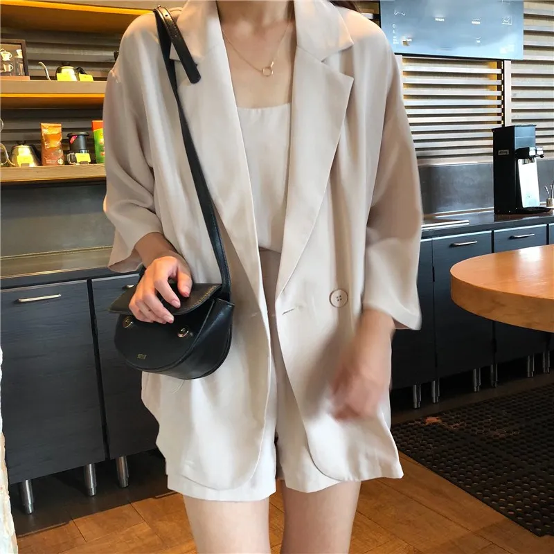 2019 модный однотонный женский пиджак пальто Корейский сладкий розовый 3/4-длина рукав костюм куртка повседневная свободная Куртка Блейзер