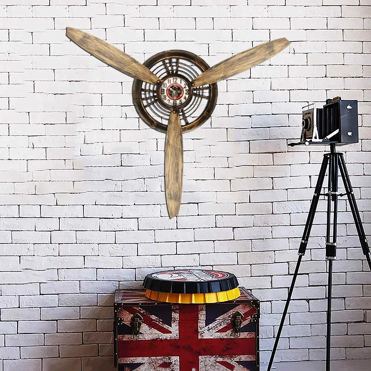 Online Vintage Dekorative Metall Wanduhr Bar Home Wohnzimmer Decor Air Flugzeug Propeller Europa Industrie Wand Hängen Ornament Kunst