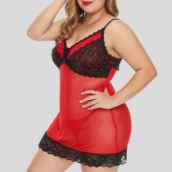 

Plus Size Nightwear Xl-5xl Sexy Sleepwear Night V-neck Straps Patchwork Adjustable Floral Lace Spaghetti Nightdress Women#W