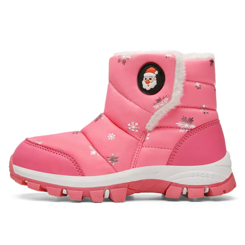Детские ботинки; детские зимние ботинки; теплые ботинки для девочек; Водонепроницаемая Нескользящая зимняя детская хлопковая обувь; Botas Bottes Pour Enfant - Цвет: pink
