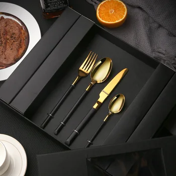 

Tablewellware Black Gold Cutlery Forks Knives Spoons Tableware Set Stainless Steel Cutlery Kitchen Dinnerware Set Dropshipping