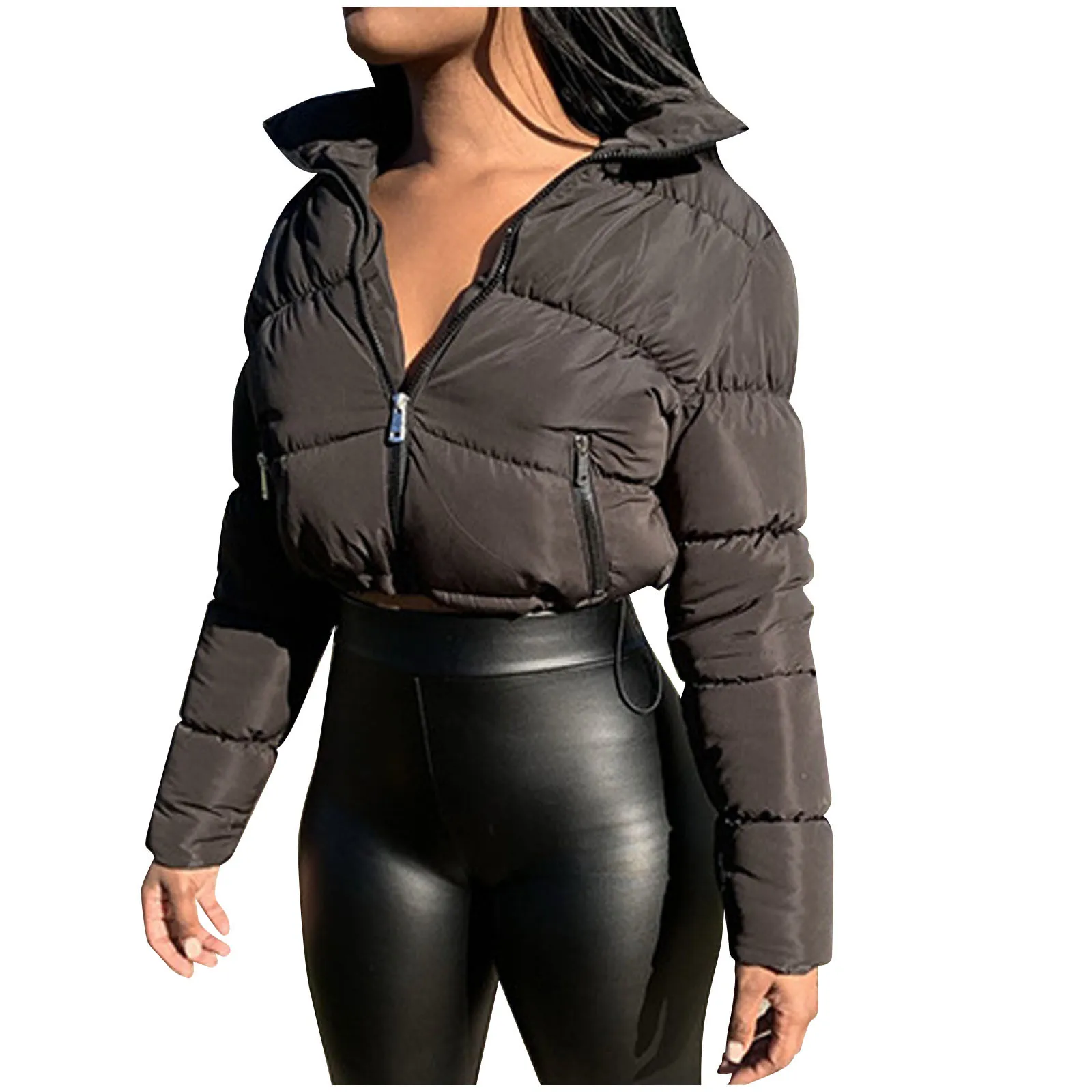 moda inverno feminino cores sólidas zíper parkas manga longa gola de algodão curta jaqueta de neve outerwear acolchoado casaco