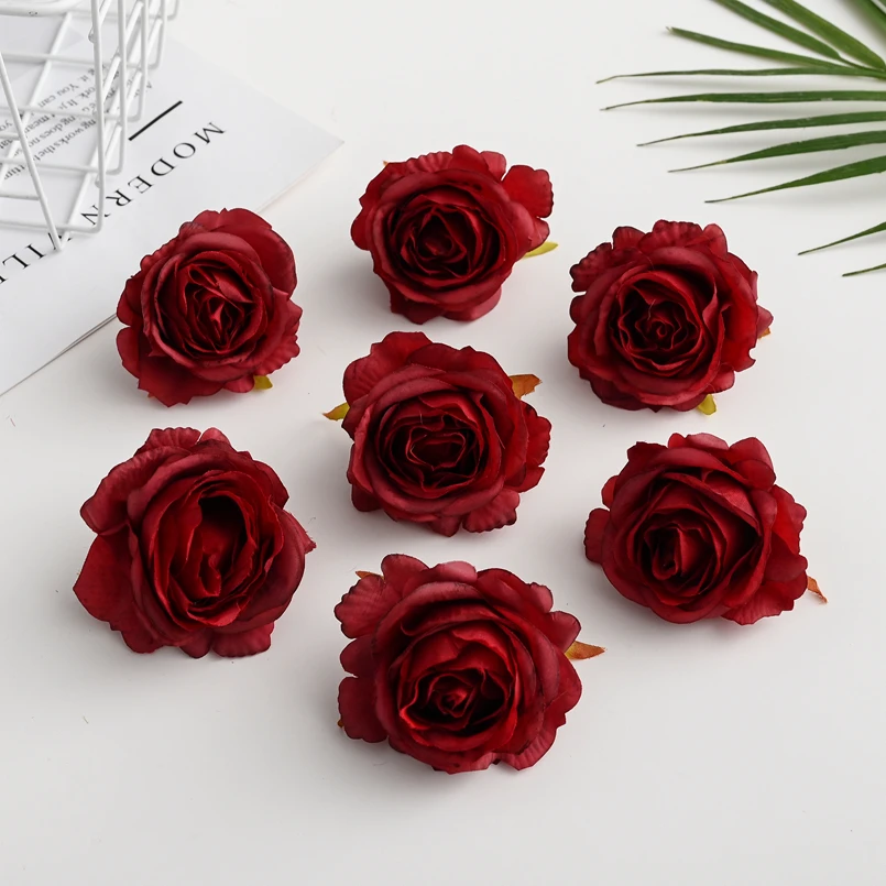 2/10 piezas de flores artificiales baratas, rosas de seda para decoración del hogar, bodas, Navidad, bricolaje, álbumes de recortes, suministros para manualidades, plantas falsas