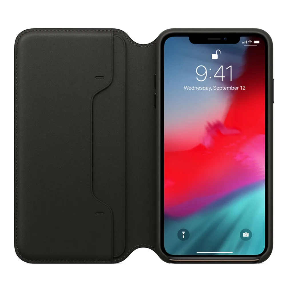 Copy Official Original Leather Folio Protective Case for iPhone X XS Max Flip Wallet Cover for iphone X XS Card Slot Case - Color: Black