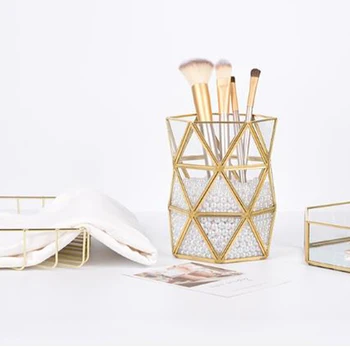 

Organizer Nordic Style Display Rack Container Home Decor Desktop Makeup Brush Holder Vase Fashion Box Glass Cosmetic Storage