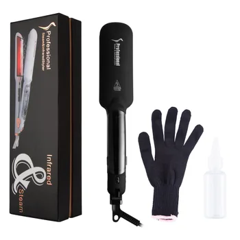

Steam Hair Straightener Professional Salon Steam Ionic with Infrared Flat Iron Ceramic Heating Comb and Natural Mane Hair