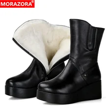 MORAZORA/зимние ботинки из натуральной кожи теплые зимние ботинки из натуральной овечьей шерсти женская обувь на платформе Ботильоны на танкетке