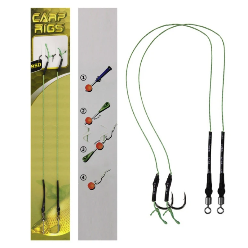 

2pcs/set Carbon Steel String Hook Carp Fishing Leader Wire With Swivel Barbed Hooks Fishing Rigs Hooks Fishing tool AHPU