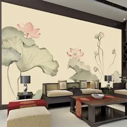 Новый китайский стиль высокой четкости ручная роспись тонкая кисть Лотос гостиная телевизор фон стены настроить фрески