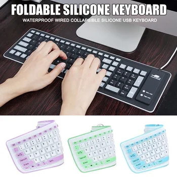

Foldable Silicone Keyboard USB Wired Flexible Soft Waterproof Keyboard Home Office SGA998