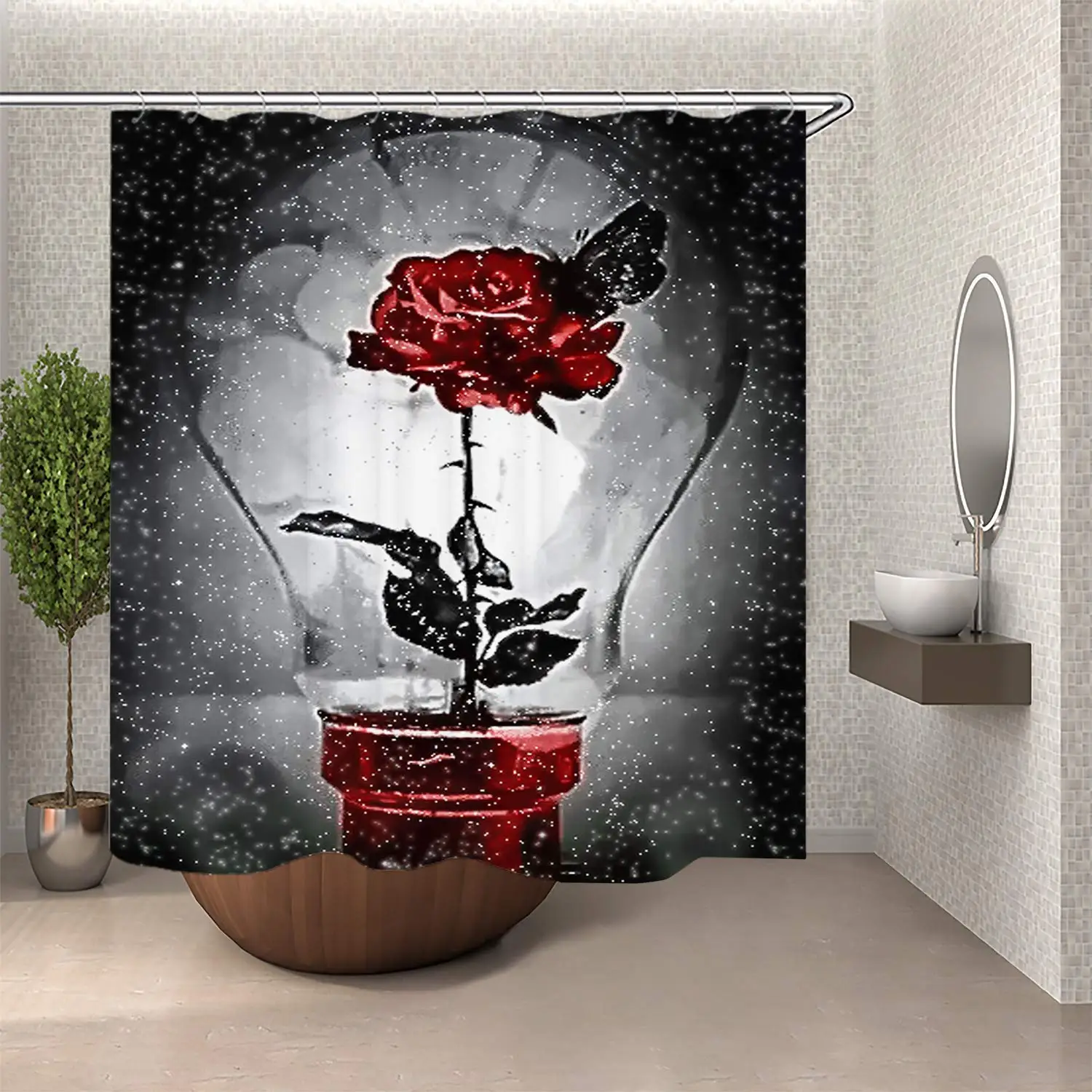 

Plant Shower Curtain Gothic Rose lamp Polyester Waterproof Fabric Free of Perforated Waterproof 71x71 inch Polyester Waterproof
