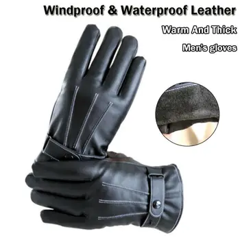 

Warm Men Black Winter Leather Motorcycle Full Finger Touch Screen Warm Gloves Outdoor Driving Warm Windproof Leather Gloves