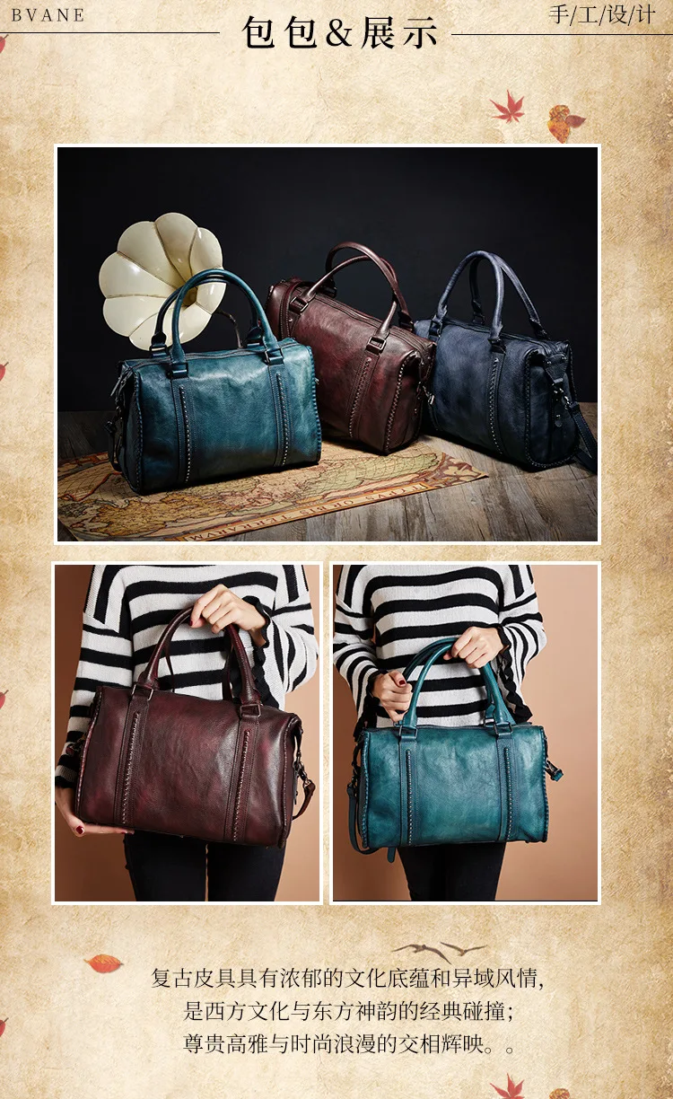 Classic Retro Environmental Protection Imported First Layer Leather Large Capacity Travel Shoulder Messenger Bag
