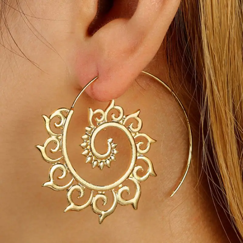 

Woman Bohemia Earring Jackets Round Geometric Circle Exaggerated Female Earrings Woman Sun Flower Accessories