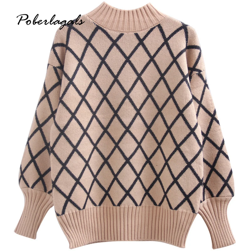 Korean casual long-sleeved Thick striped plaid sweater 2019 Winter autumn turtleneck retro Sweater Women Knitted female | Женская одежда
