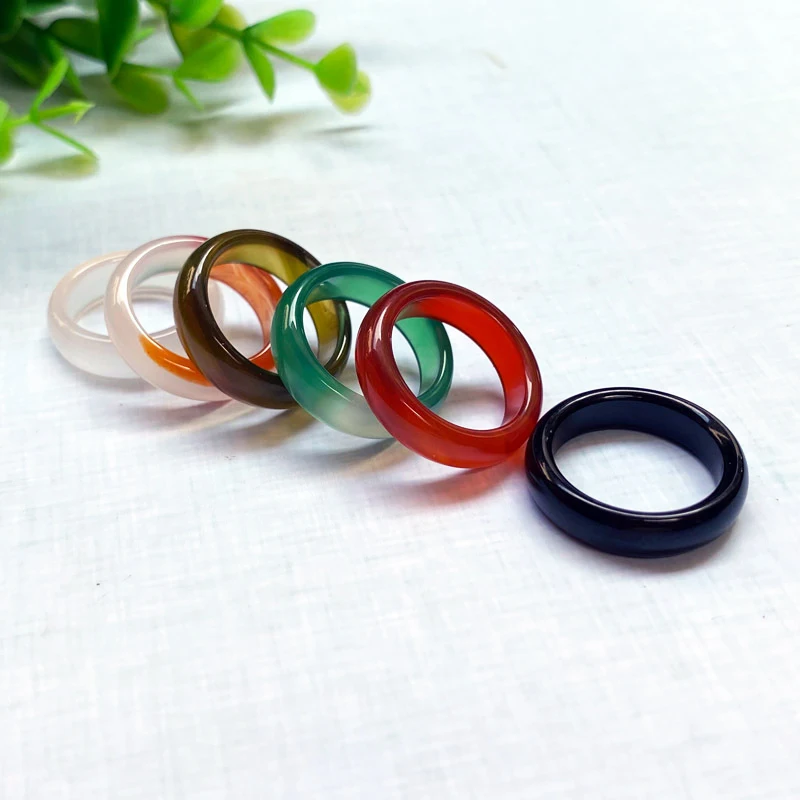 Finger Rings 1Pcs for Women Natural Stone Jades Agates Rings Charm Real Stone Jewelry Gift for Girlfriend Diameter 18mm finger rings womens ring jewelry rings ring jewelry