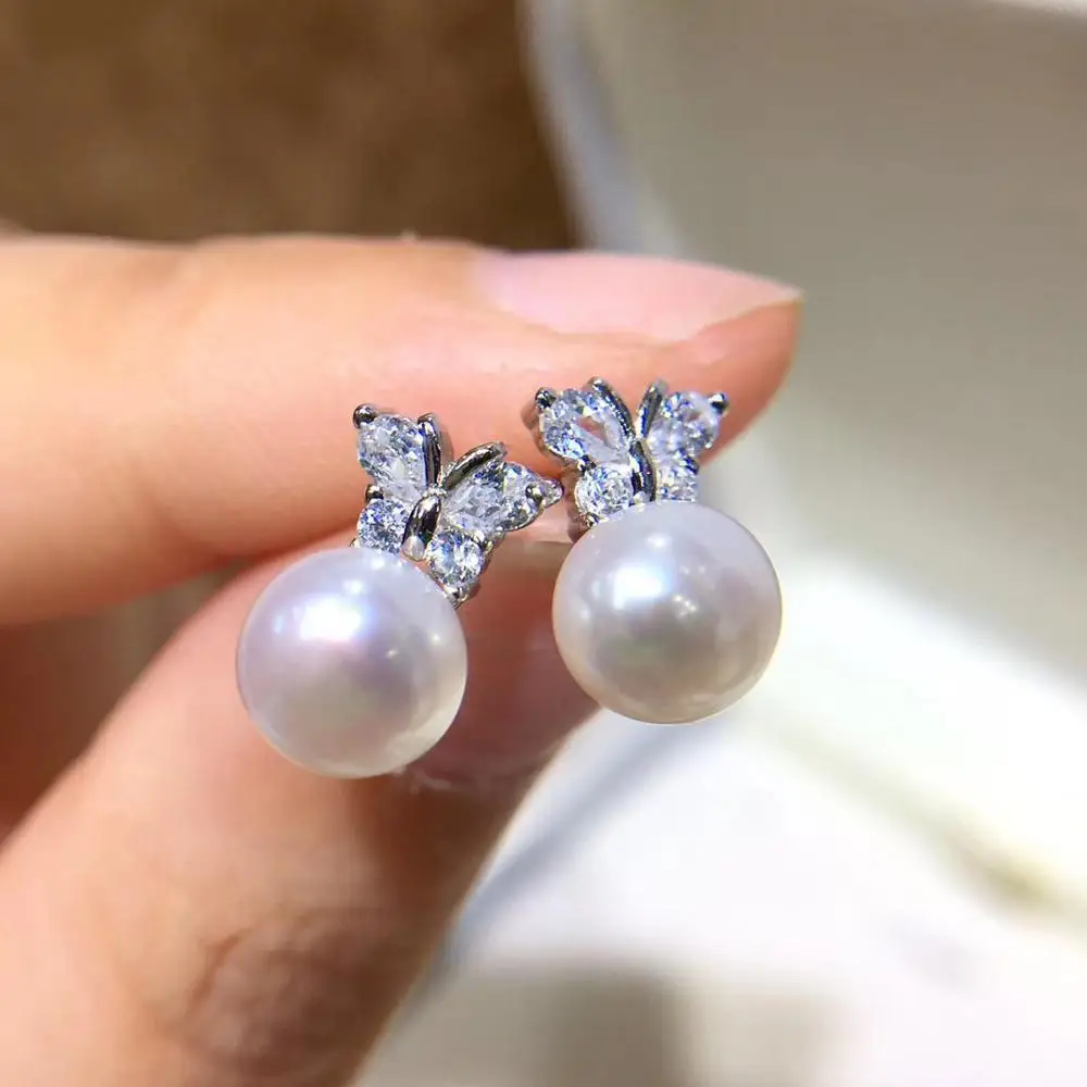 silver-white pearl YIKALAISI 925 пробы, серебряные ювелирные изделия, жемчужные серьги, ювелирные изделия из натурального жемчуга 5-6 мм, серьги-гвоздики для женщин - Цвет камня: silver-white pearl