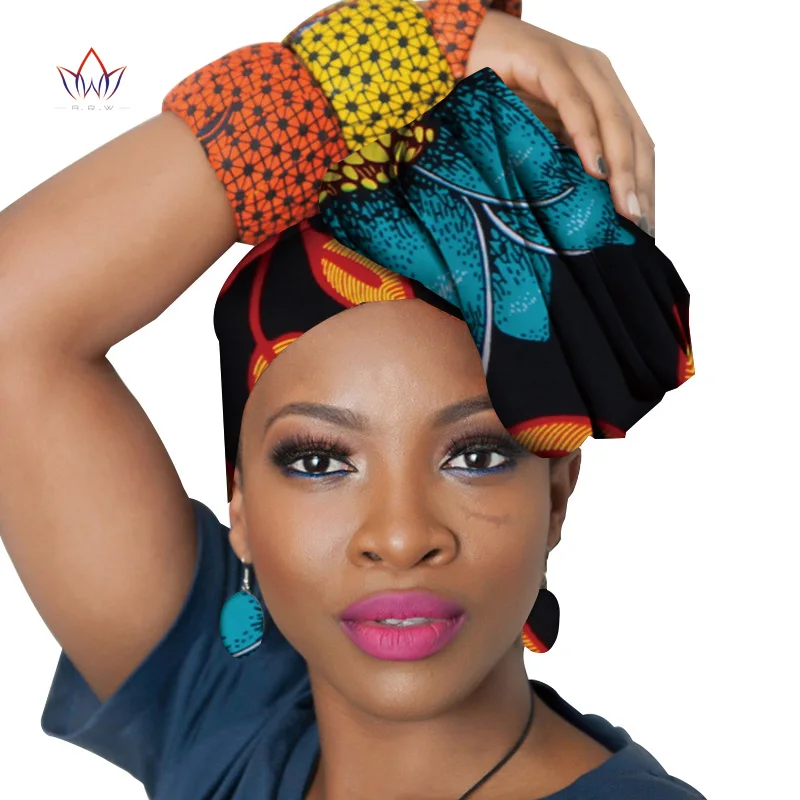 Дашики женские аксессуары для волос Базен Riche африканский геле головной платок шарф и пара сережек принт Анкара батик воск WYA02 - Цвет: 3