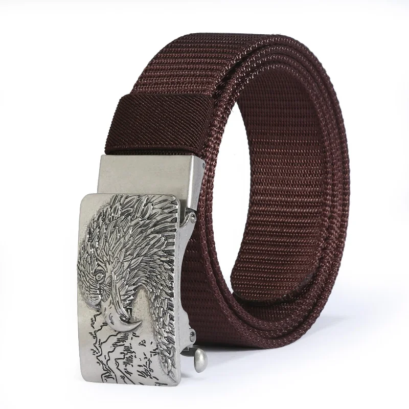 

men's leather belt silver eagle brand alloy buckle nylon waist ceinture homme gift for man