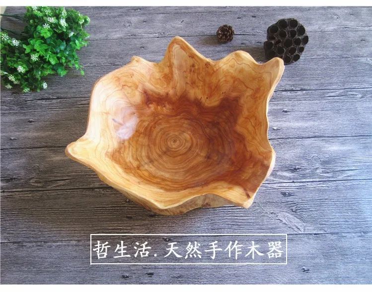 Wooden bowl large dried fruit dish miscellaneous grains candy dish grid wood root carved tray household mixing bowl LB10211