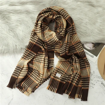 

Design Plaid Winter Women Scarf Pashmina Shawls Warm Cashmere Scarves for Ladies Hijab Foulard Wraps Knitted Blanket Echarpe