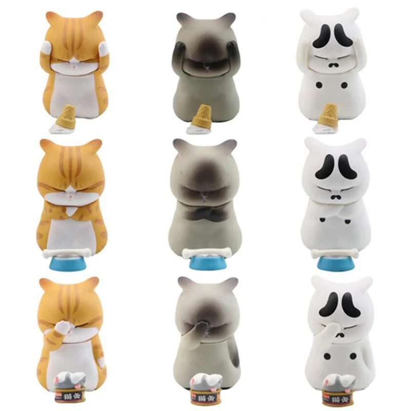 

9PCS/Sets Pet Cat Figurine Model Toys Kawaii Distressful Kitten Cat Figure Mini Animal Home Ornament Kids Gifts Collection Dolls