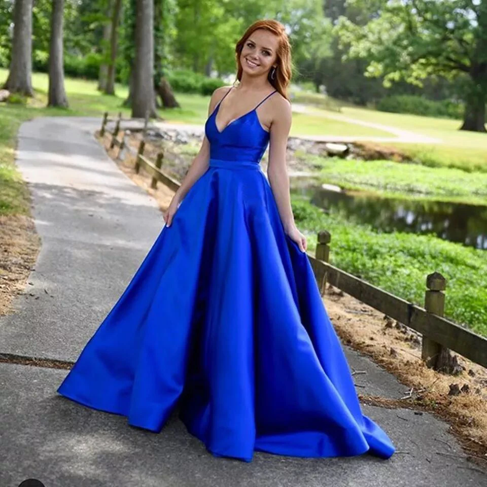 LUXIYIAO Royal Blue satin Prom party evening dresses vestido de noiva sereia robe de soiree playa formal suknie wieczorowe robe evening dresses for women